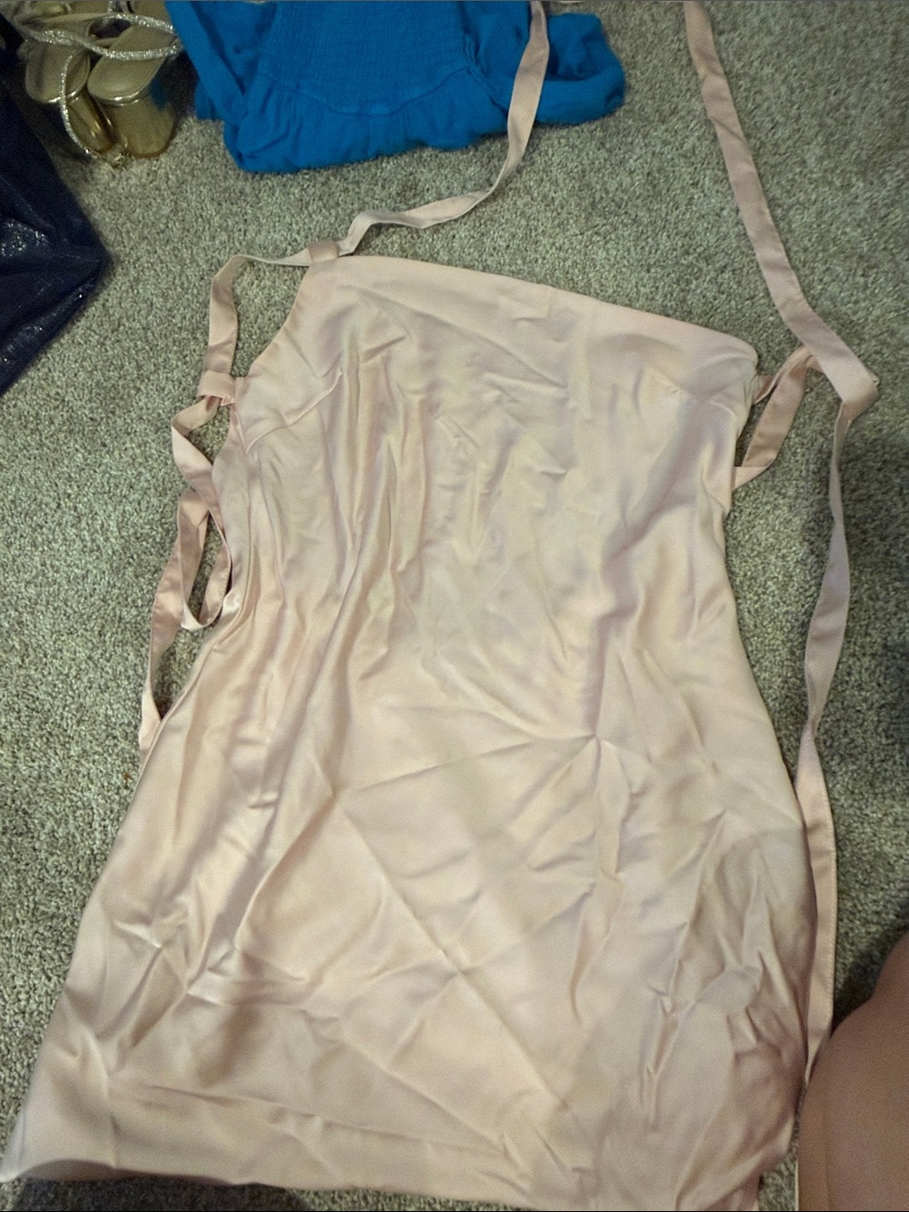 Peppermayo Asymmetrical Satin Slip Dress in Blush